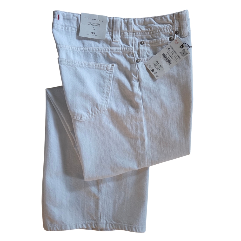 ZARA NWT 🏷️ Off White Jeans High-Waist Wide-Leg Flattering & Long SZ 10
